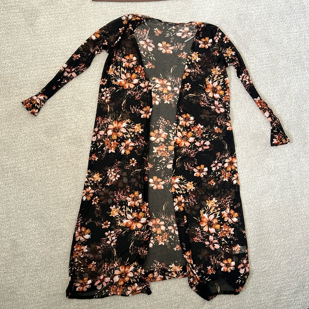 Women’s long see through floral cardigan